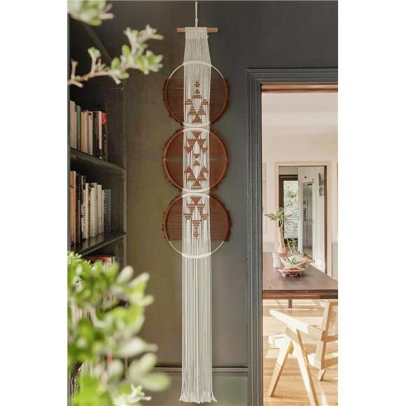 Macrame Wall Hanging Brown and white Boho Wall Decor Art Living room wall art - Picture 3 of 8